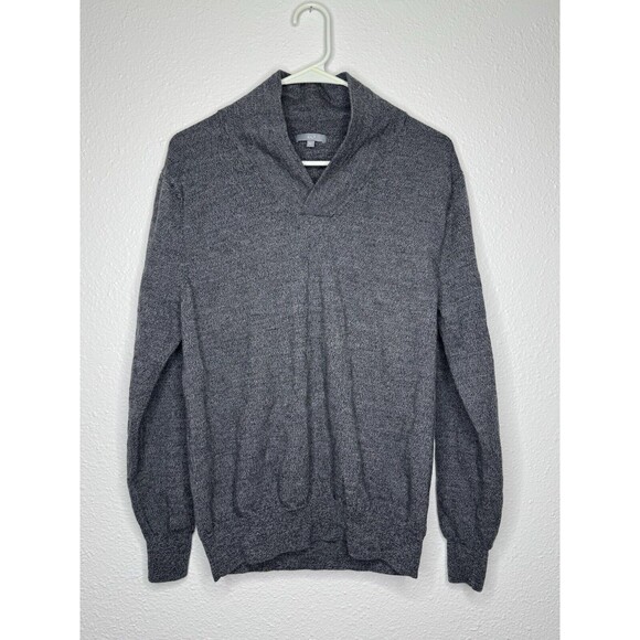 K+J2 Grey Pepper Merino Wool Sweater Mens Size XL Shawl Neck Gray *See Pics* - Picture 1 of 16